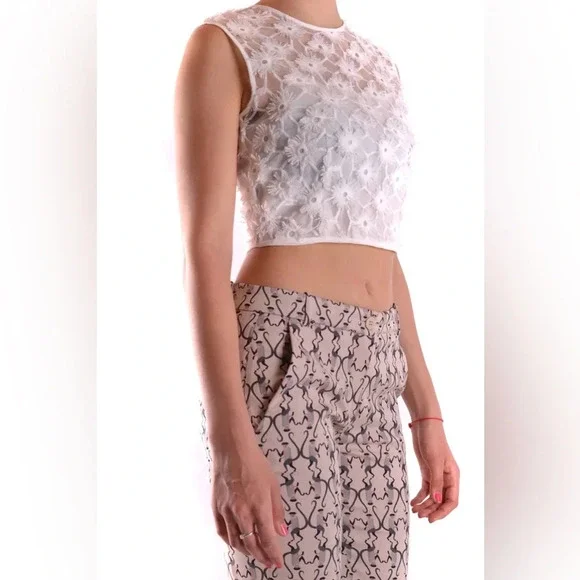 Pinko Lentina Lace Top Floral Embroidered Sheer White Crop Top - Picture 3 of 10